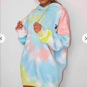 🔄 Playboy Pastel Tie Dye Oversized Hoodie Dress